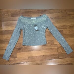 Elegant Gray Off-the-Shoulder Sweater